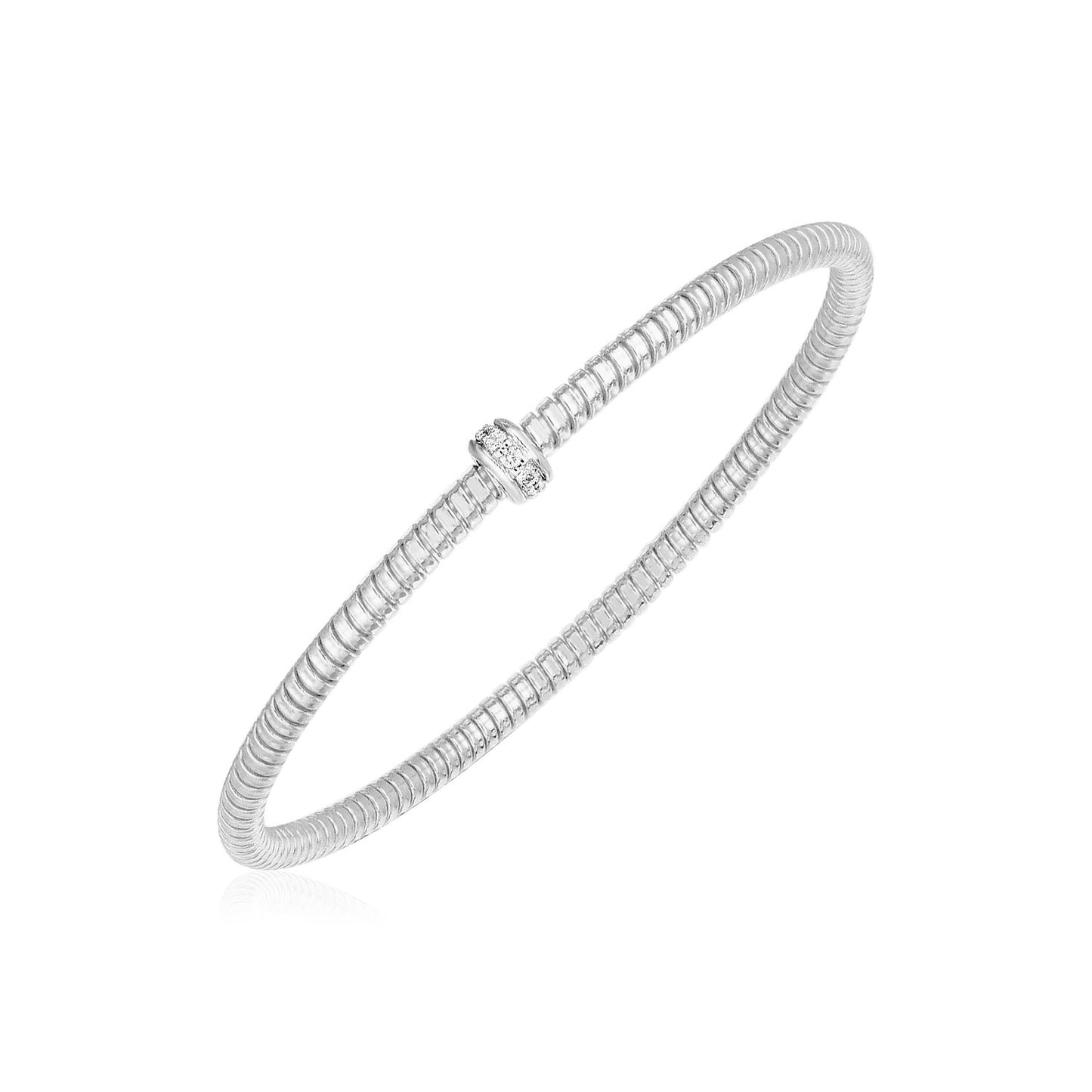 14k White Gold Stretch Bangle with Diamonds (3.00 mm) 