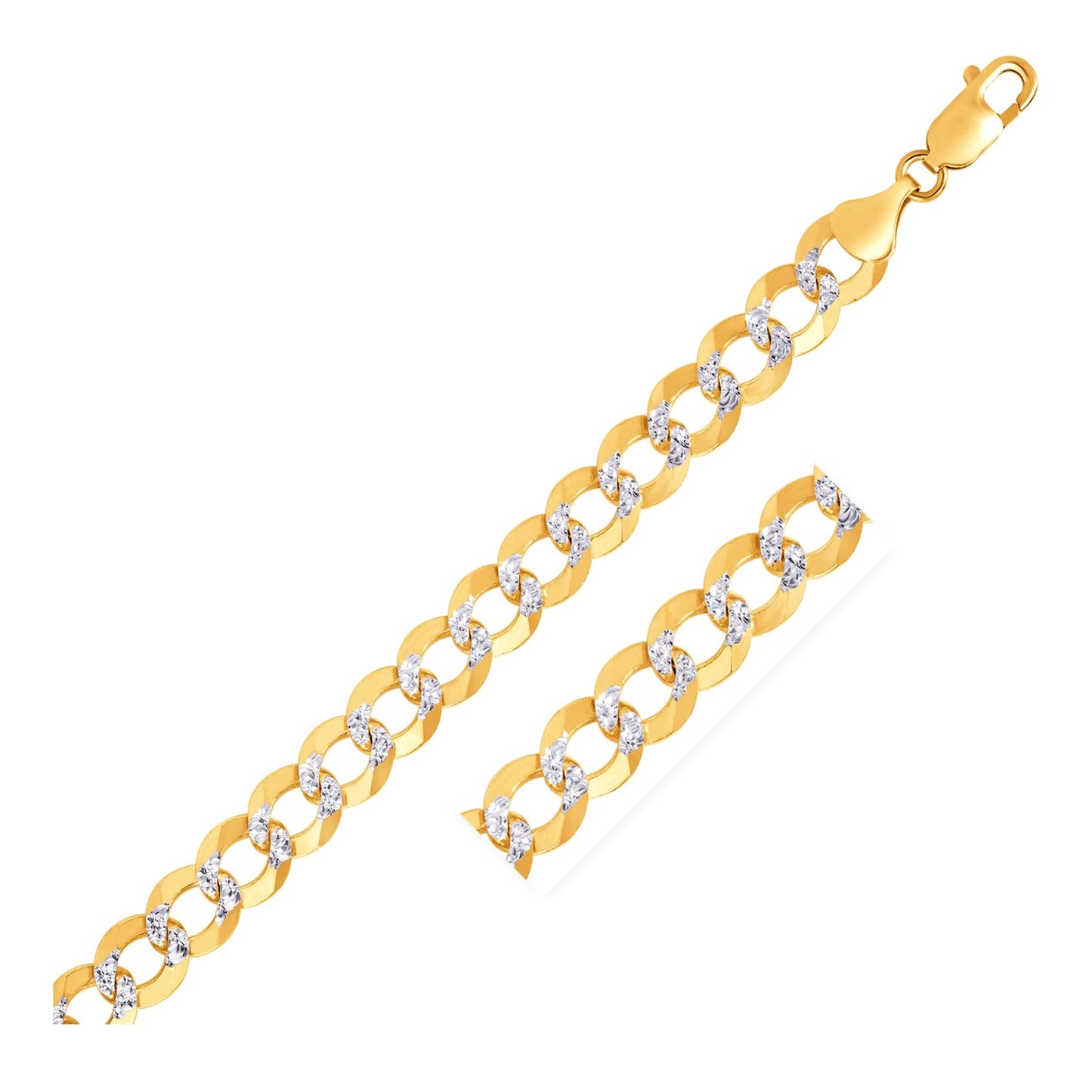 14k Two Tone Gold Pave Curb Bracelet (9.70 mm) 