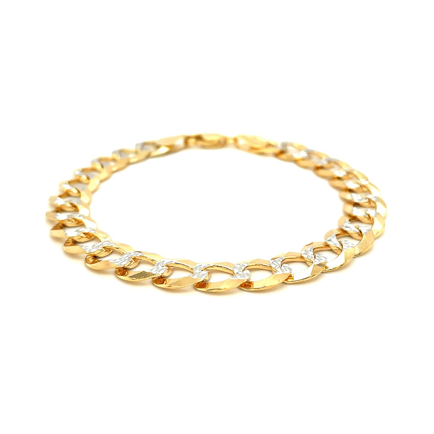 14k Two Tone Gold Pave Curb Bracelet (9.70 mm) 