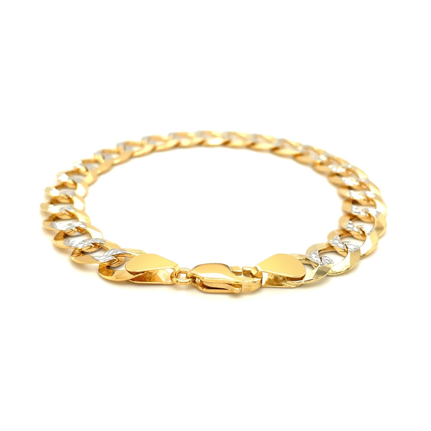 14k Two Tone Gold Pave Curb Bracelet (9.70 mm) 