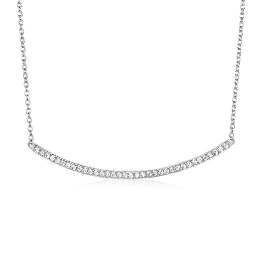 Sterling Silver Curved Bar Necklace with Cubic Zirconias 