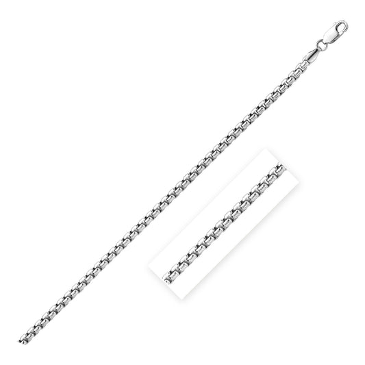 Sterling Silver Rhodium Plated Round Box Chain (3.00 mm) 