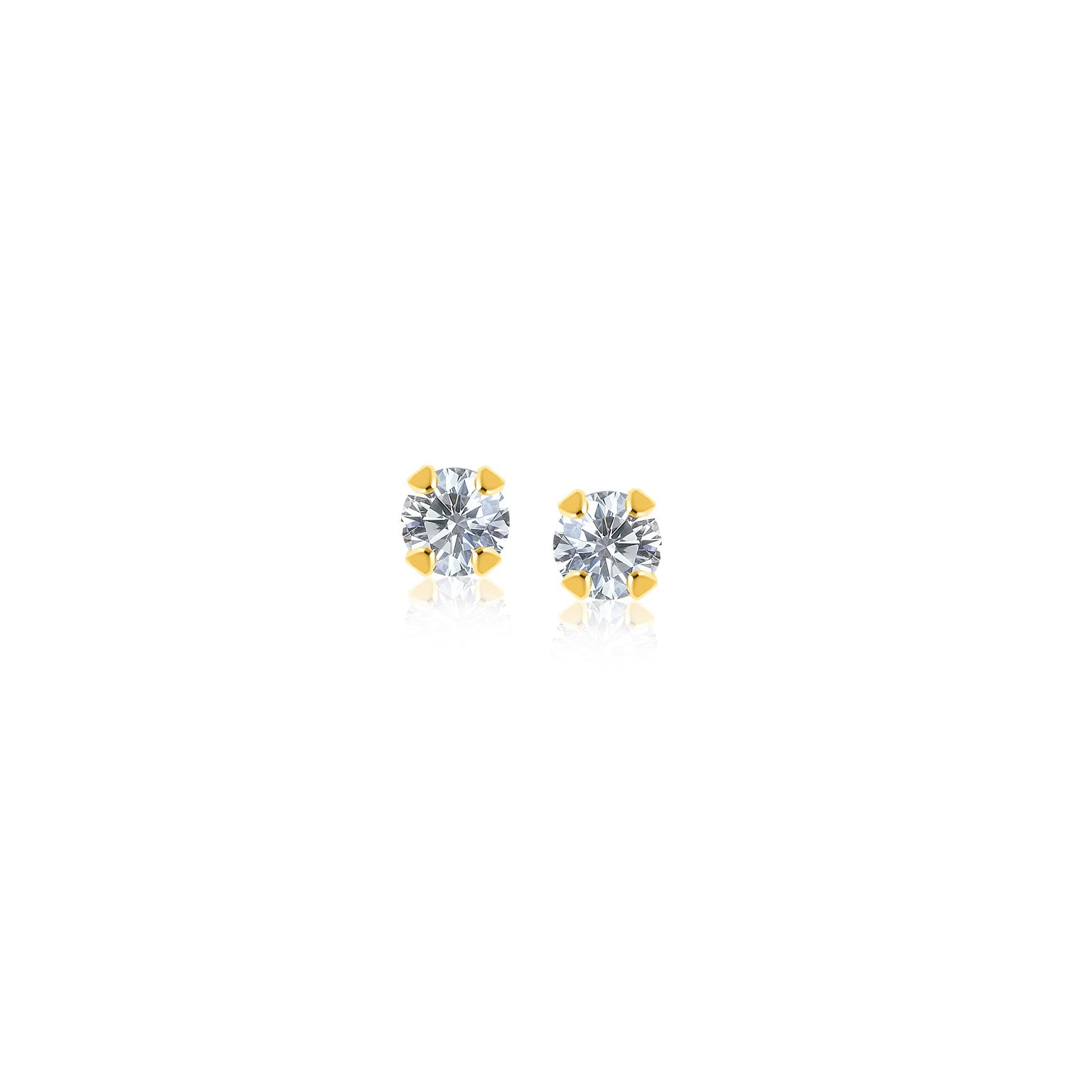 14k Yellow Gold Stud Earrings with Faceted White Cubic Zirconia(2mm) 