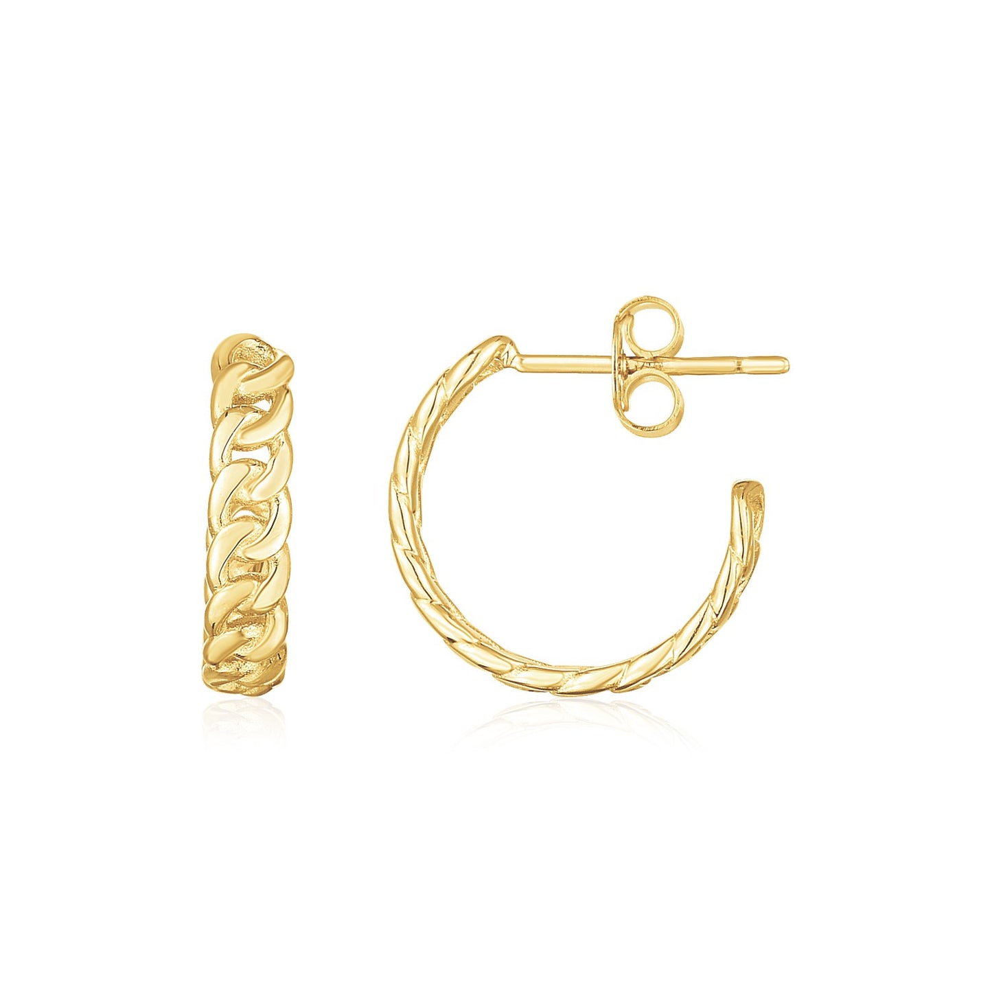 14K Yellow Gold Slender Curb Chain Hoop Earrings 