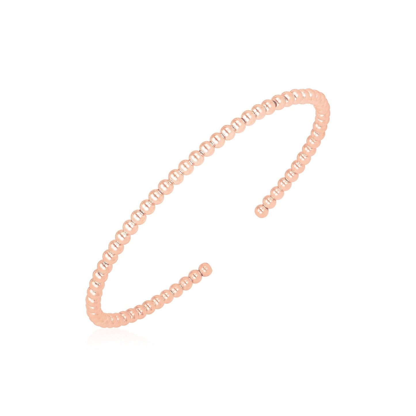 14k Rose Gold High Polish Bead Cuff Bangle (3.00 mm) 