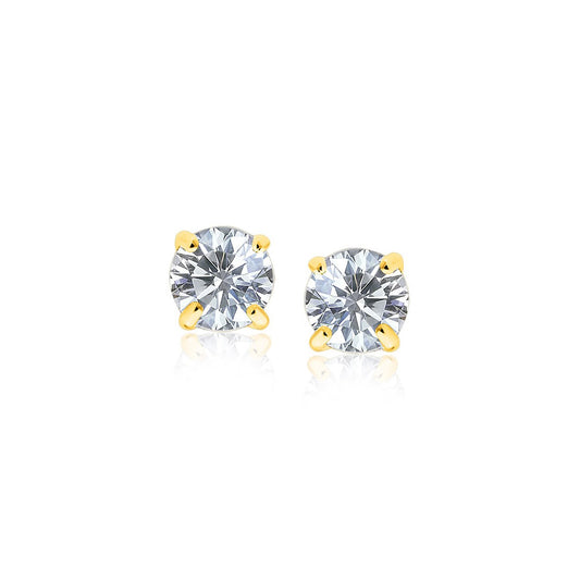 14k Yellow Gold Stud Earrings with White Hue Faceted Cubic Zirconia(5mm) 