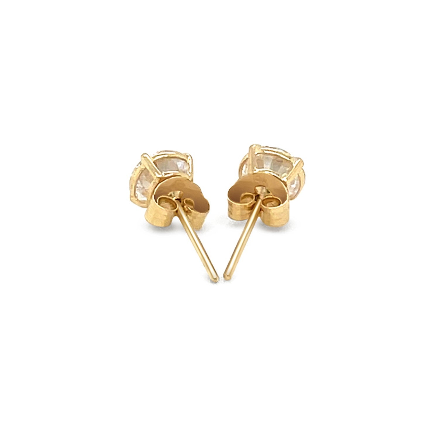 14k Yellow Gold Stud Earrings with White Hue Faceted Cubic Zirconia(5mm) 