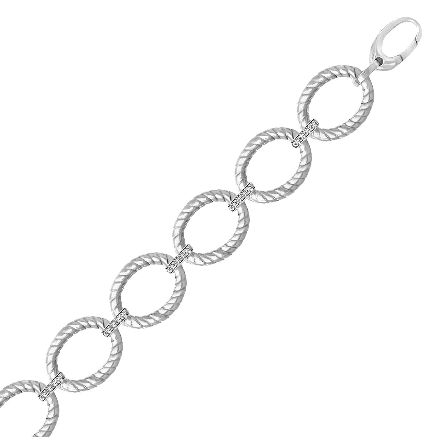 Sterling Silver Rhodium Finished Diamond Accented Cable Oval Bracelet (12.70 mm) 