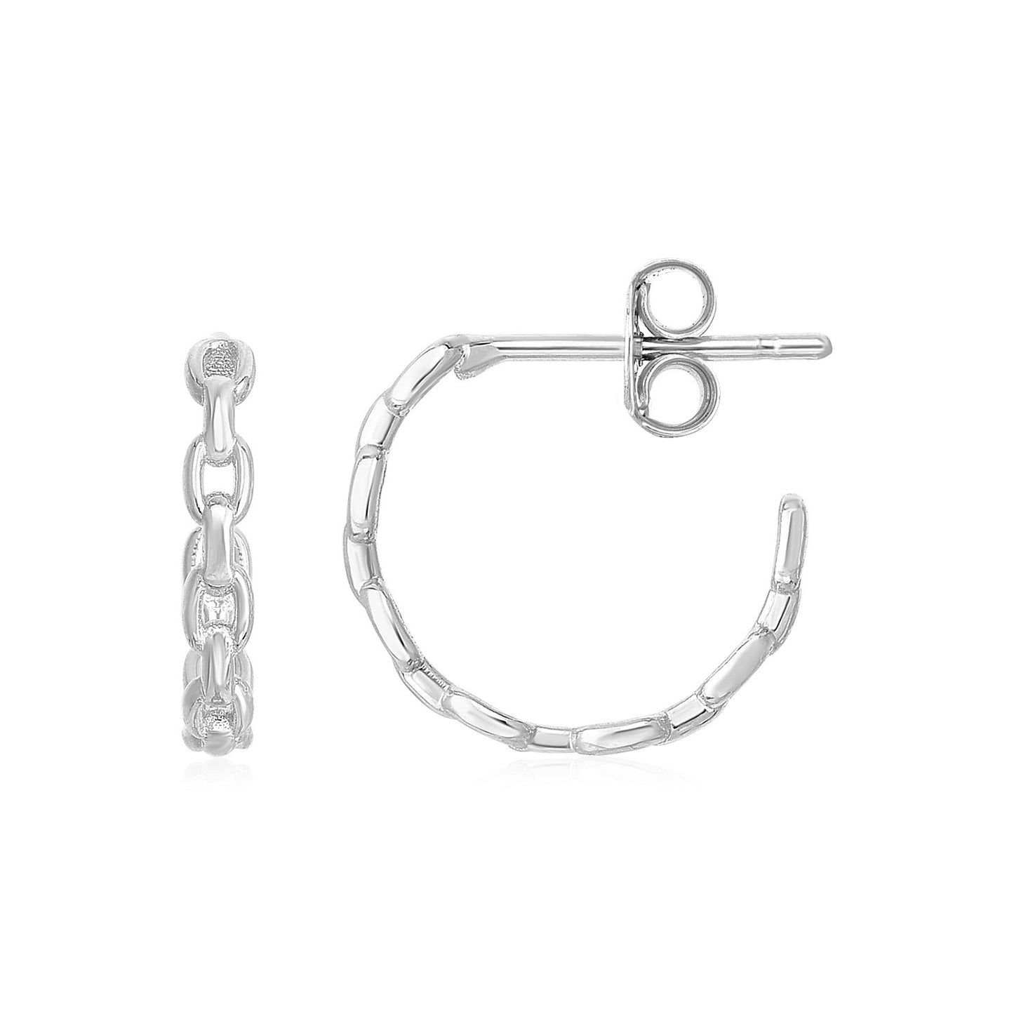 14k White Gold Delicate Chain Hoop Earrings 