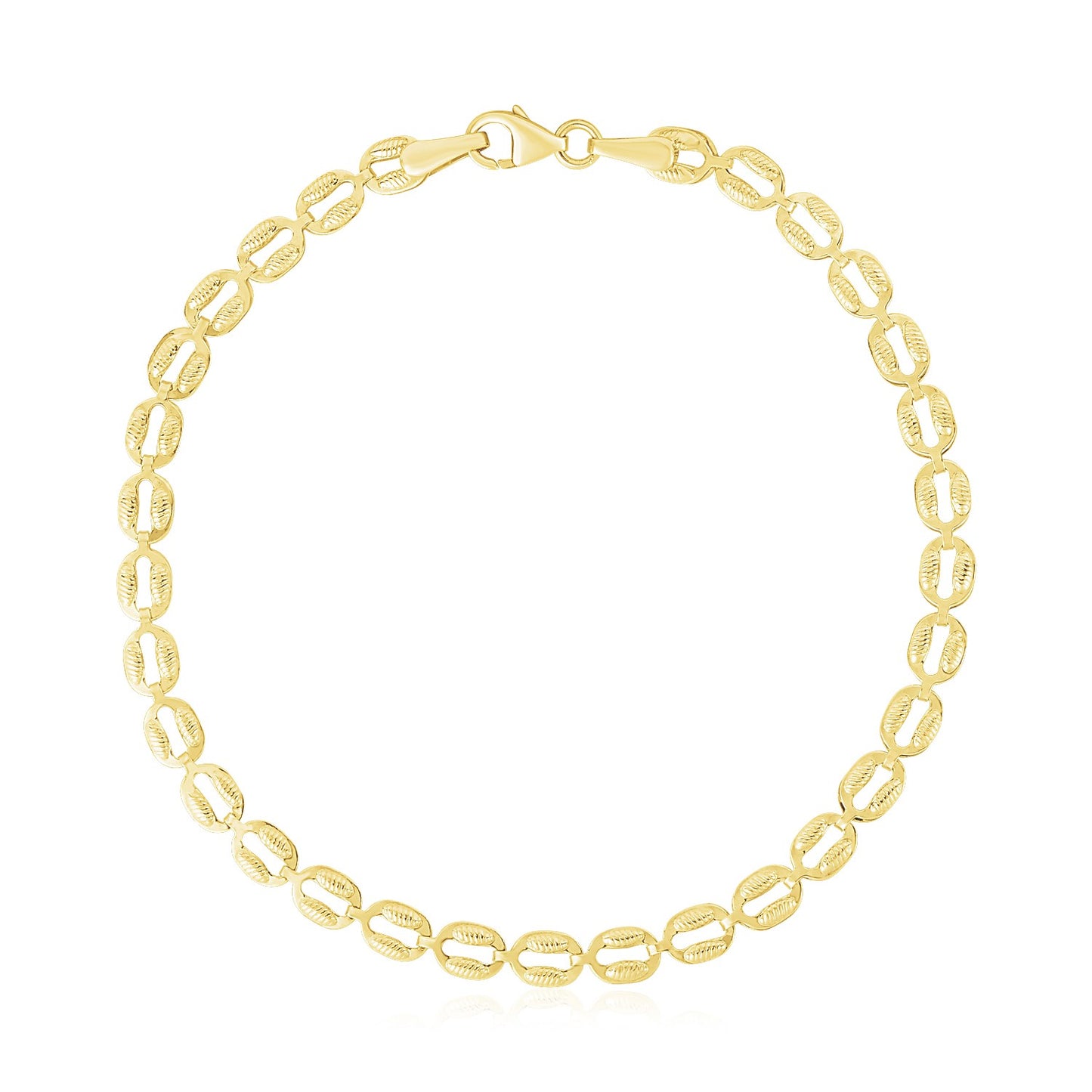 14k Yellow Gold High Polish Textured Puffed Oval Link Bracelet  (3.80 mm) 