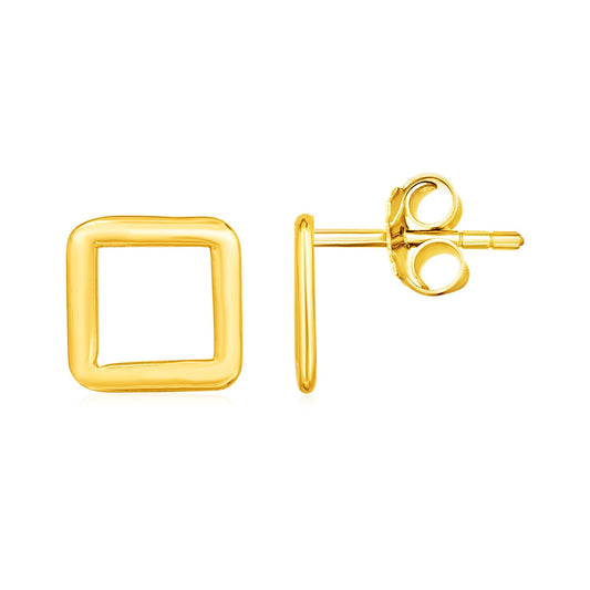 14k Yellow Gold Post Earrings with Open Squares 