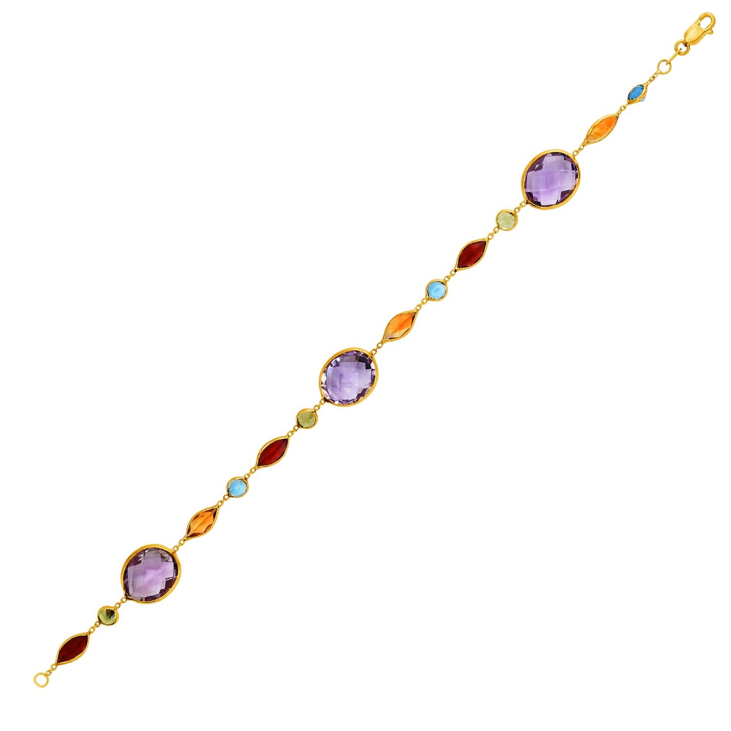 14k Yellow Gold Bracelet with Multi-Colored Stones (1.00 mm) 