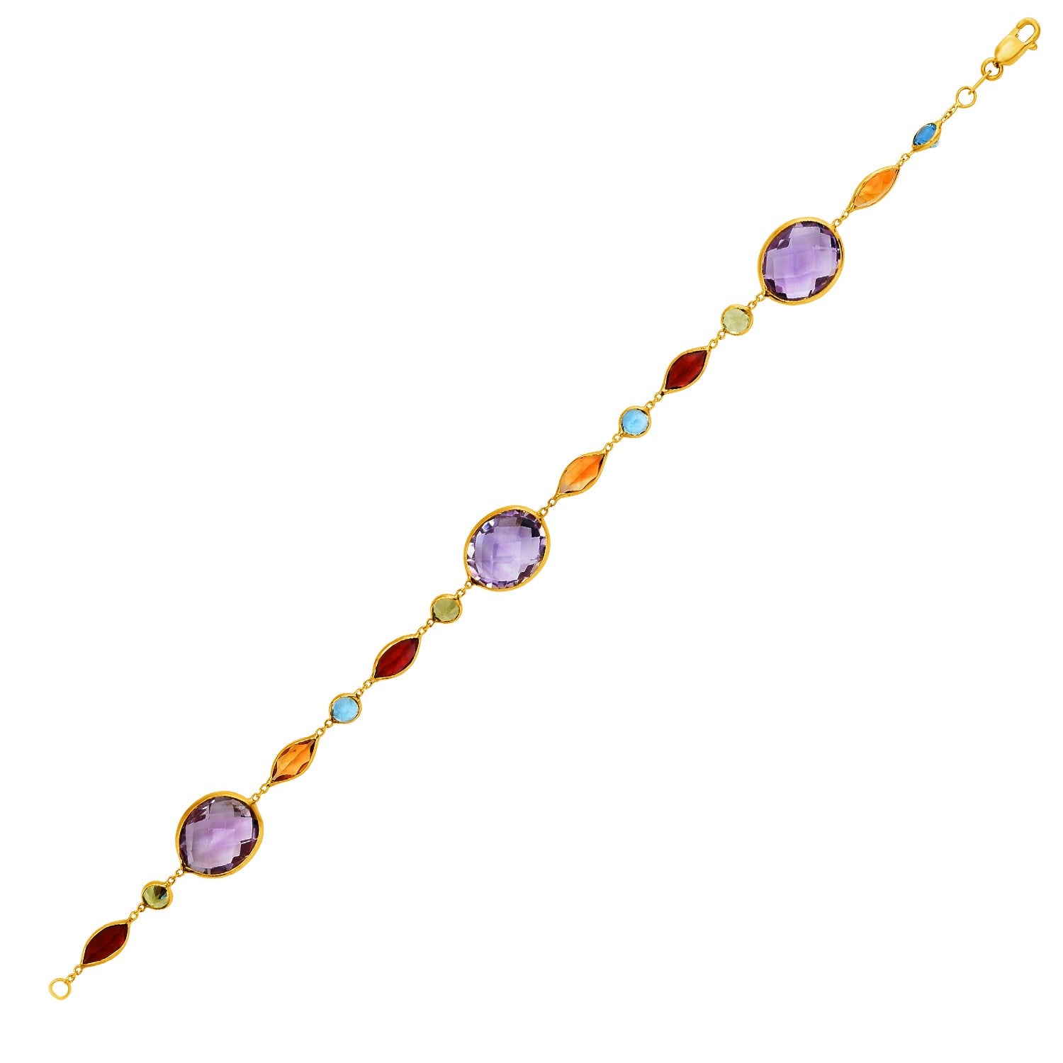 14k Yellow Gold Bracelet with Multi-Colored Stones (1.00 mm) 