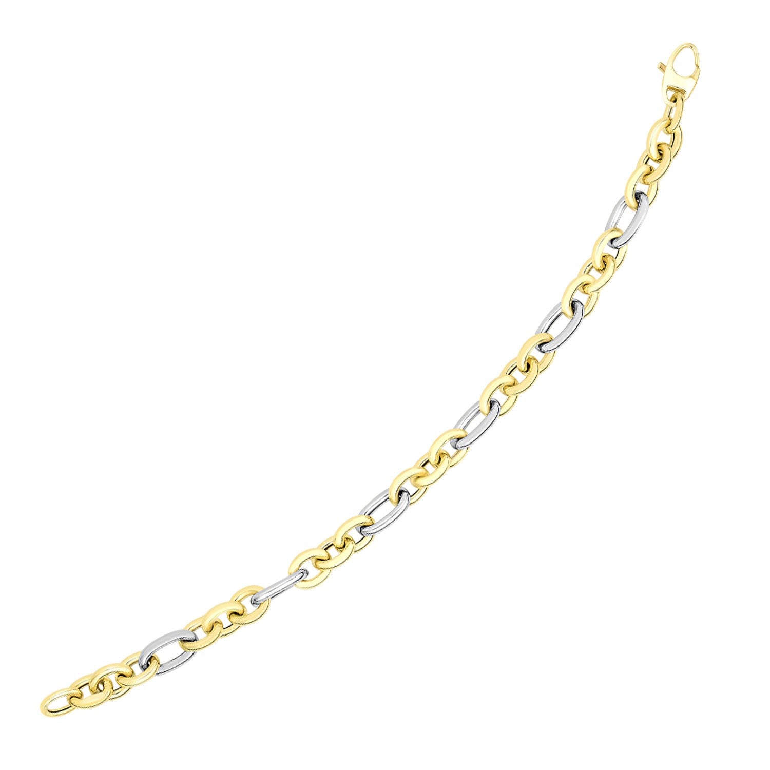 14k Two-Tone Gold Long and Short Style Oval Link Bracelet (7.50 mm) 