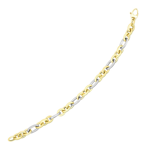 14k Two-Tone Gold Long and Short Style Oval Link Bracelet (7.50 mm) 