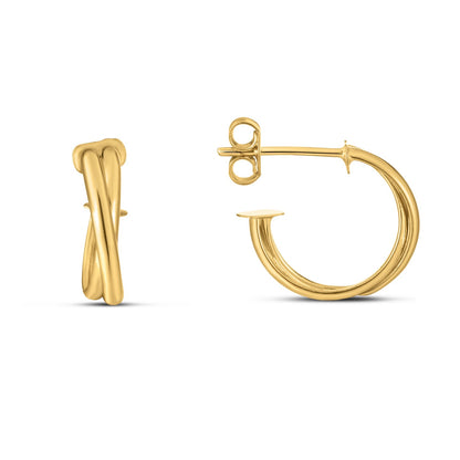 14k Yellow Gold Crossover Hoops 