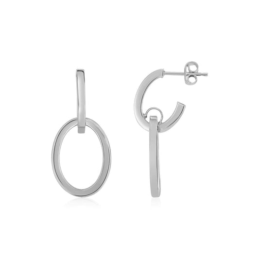 14K White Gold Interlocking Drop Hoop Earrings 