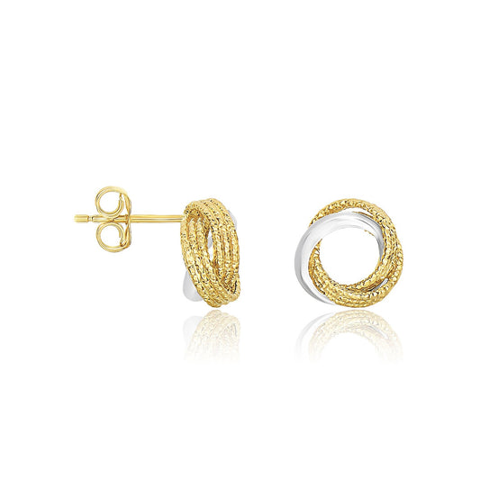 14k Two-Tone Gold Multi-Textured Open Circle Style Entwined Earrings 