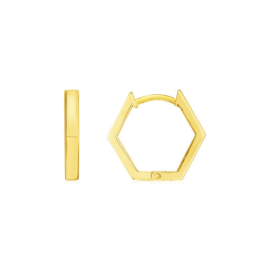 14k Yellow Gold Hexagon Huggie Hoops Earrings 