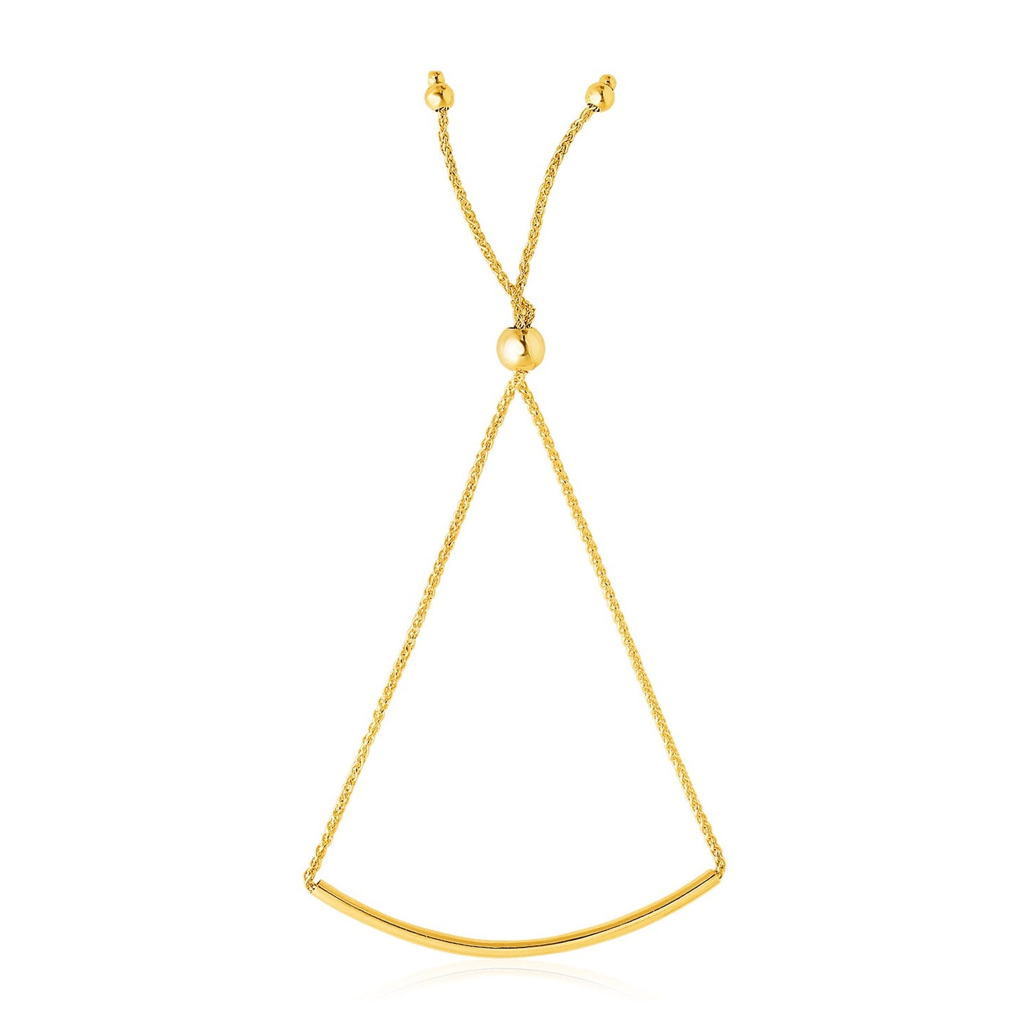 14k Yellow Gold Smooth Curved Bar Lariat Design Bracelet (0.80 mm) 