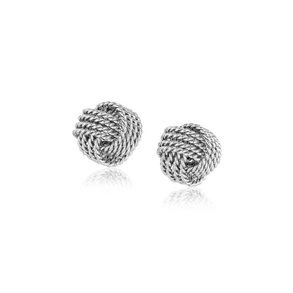 Sterling Silver Textured Love Knot Stud Style Earrings(9mm) 