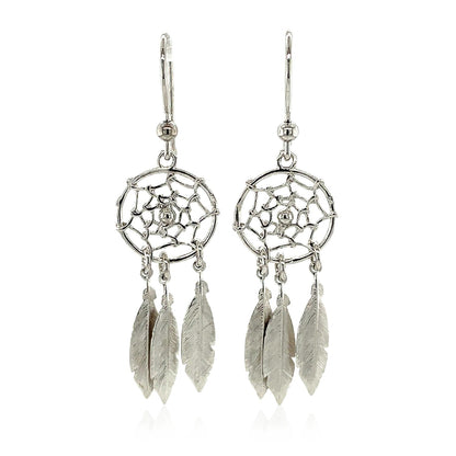 Sterling Silver Dream Catcher Dangle Earrings 