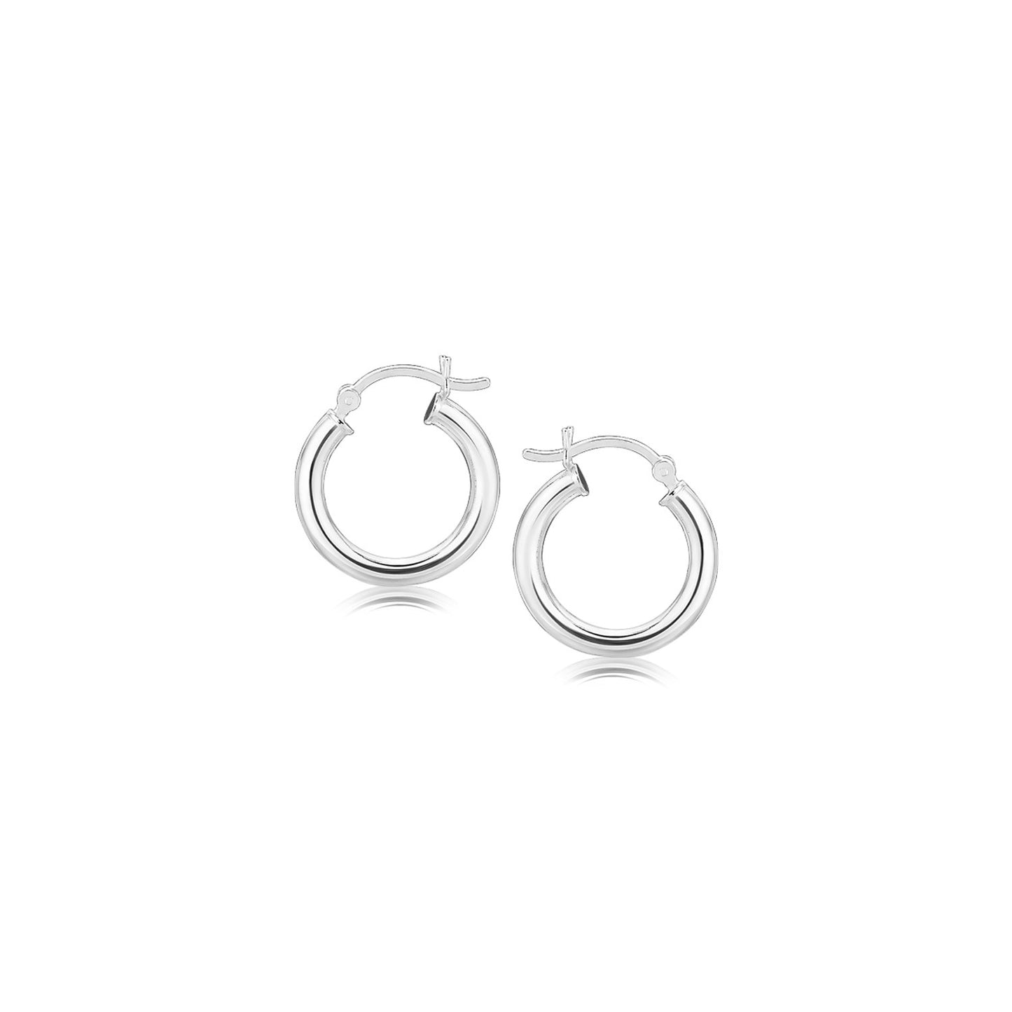 Sterling Silver Polished Hoop Style Earrings with Rhodium Plating (3x15mm) 