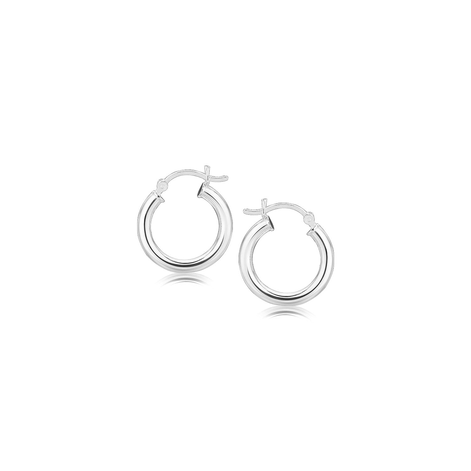 Sterling Silver Polished Hoop Style Earrings with Rhodium Plating (3x15mm) 