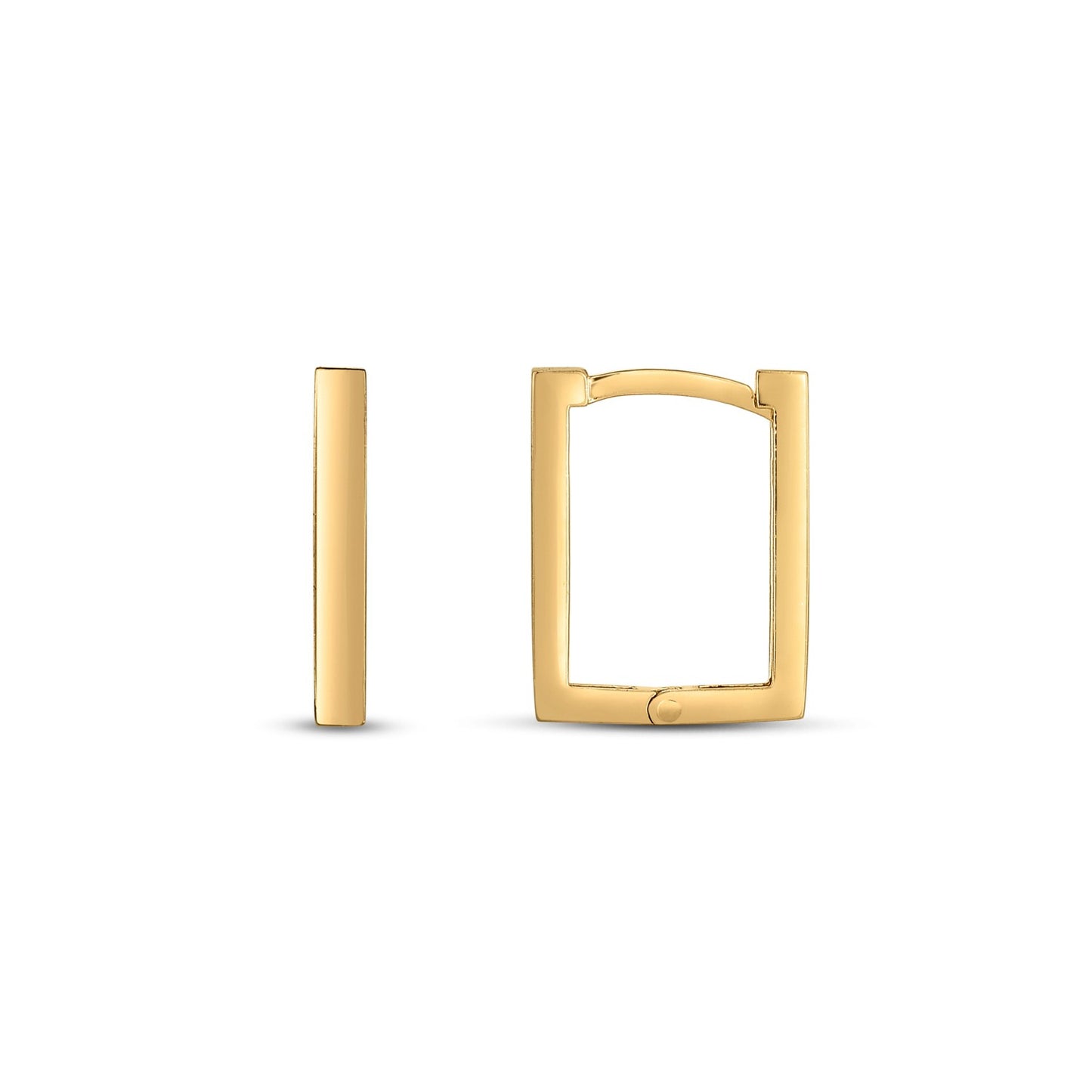 14k Yellow Gold Rectangle Huggie Hoops 