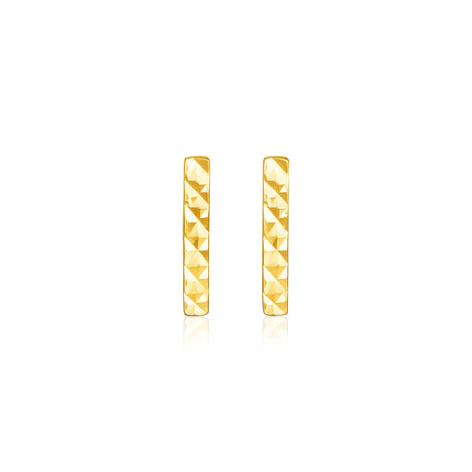 14k Yellow Gold Textured Bar Earrings 