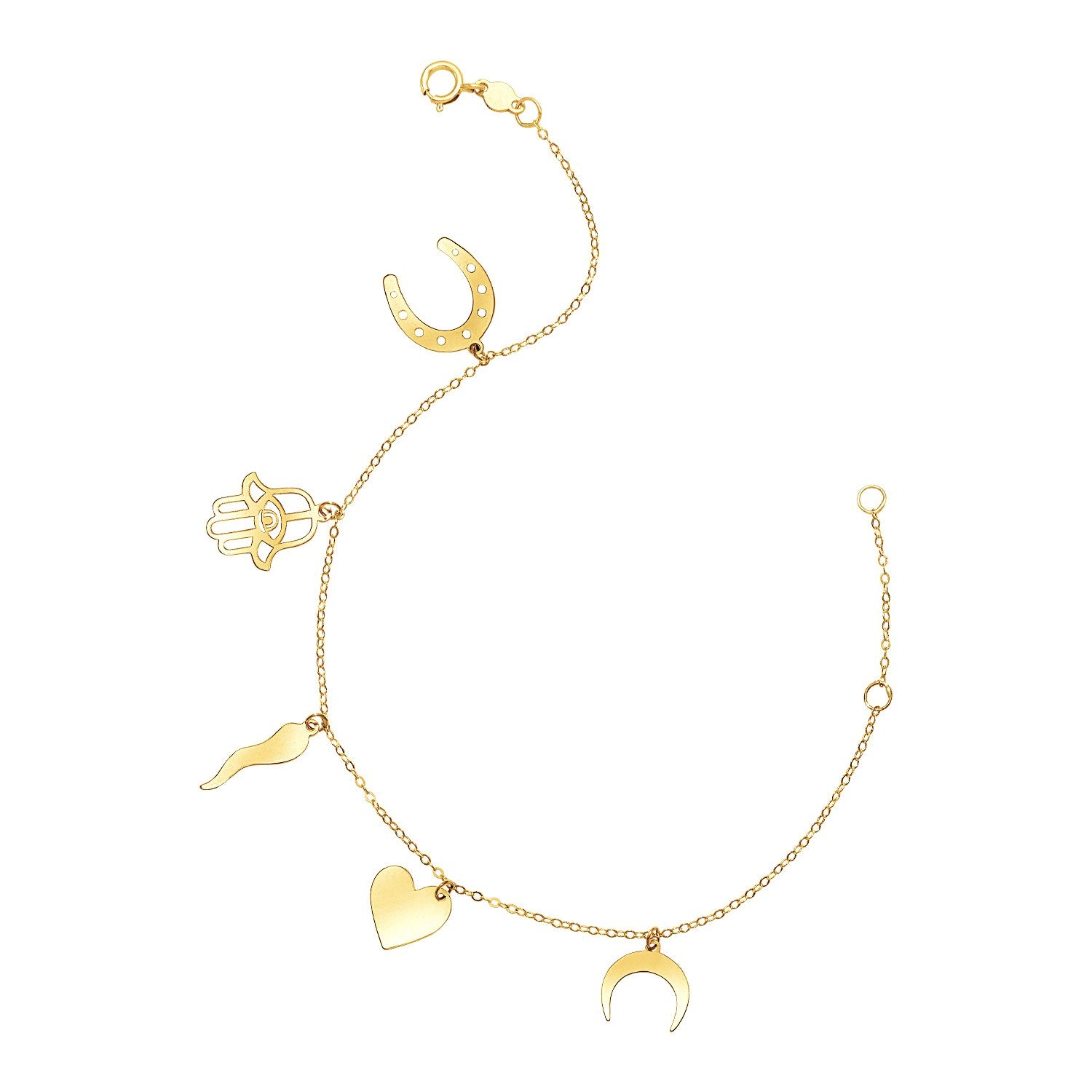 14k Yellow Gold 7 inch Bracelet with Polished Charms 