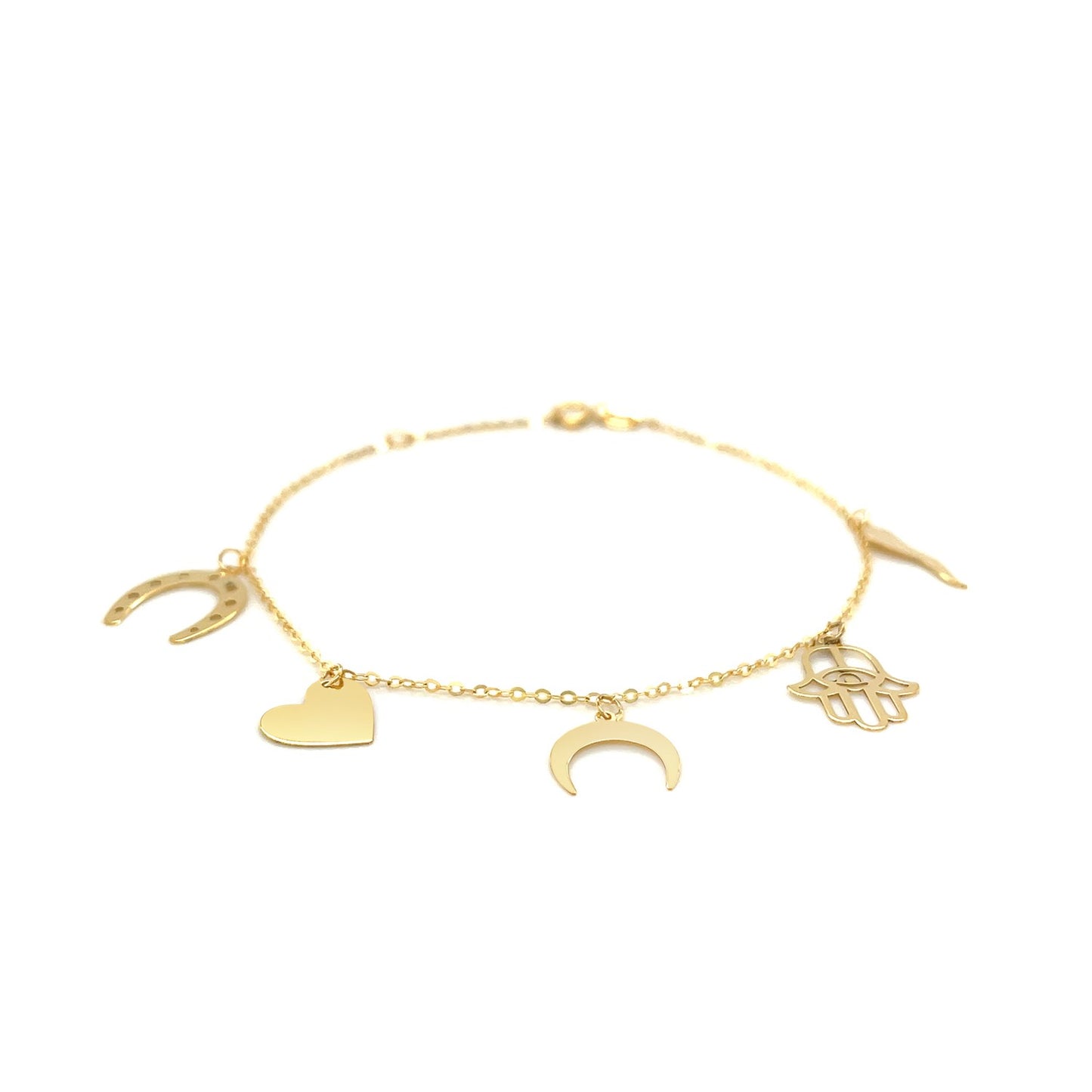 14k Yellow Gold 7 inch Bracelet with Polished Charms 