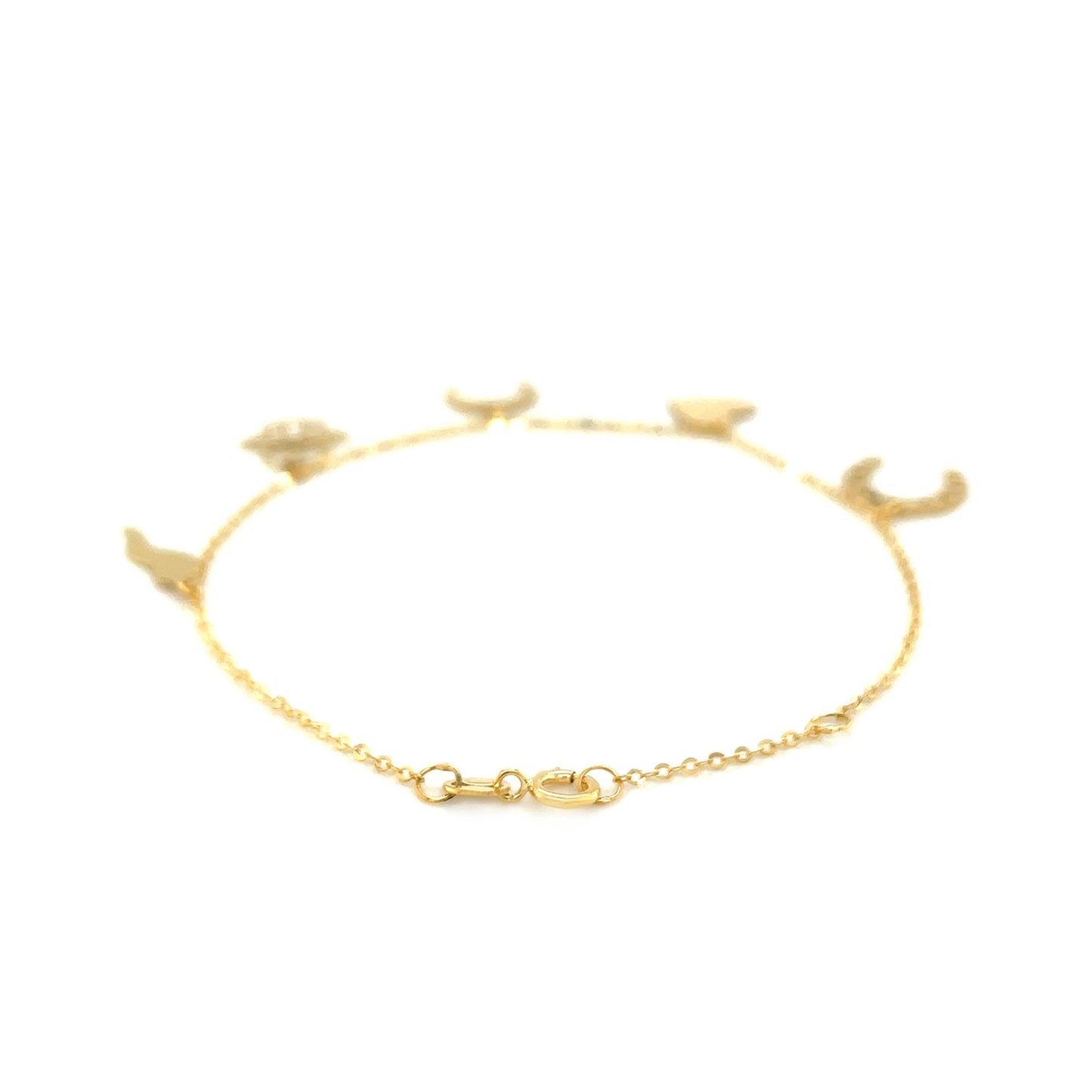 14k Yellow Gold 7 inch Bracelet with Polished Charms 