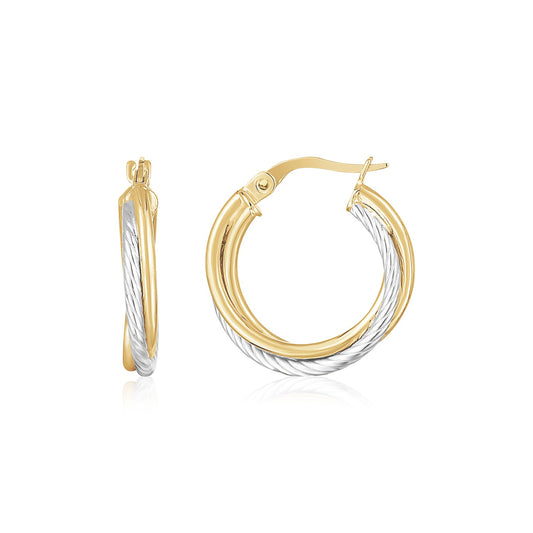 14K Yellow and White Gold Twisted Hoops 