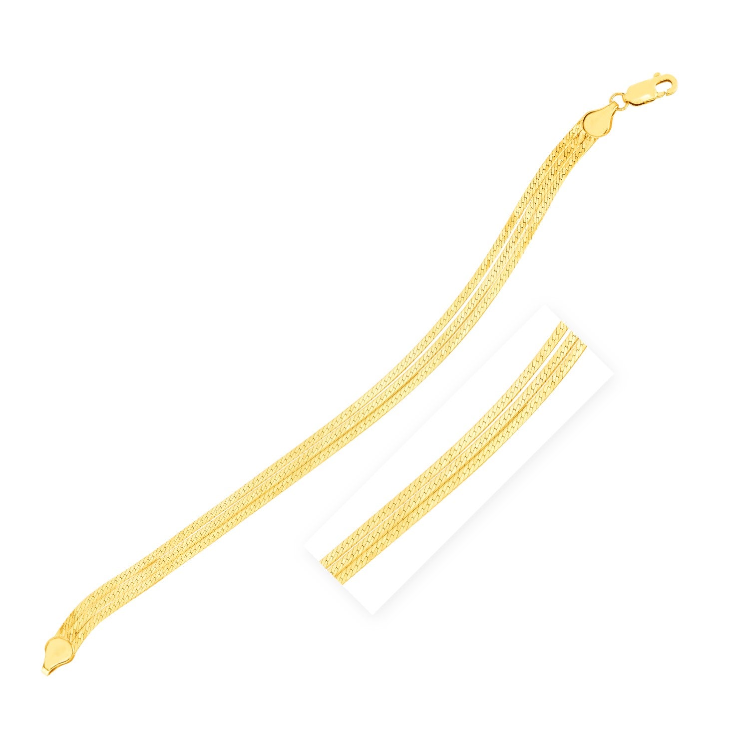 14k Yellow Gold 7 inch Three Strand Herringbone Chain Bracelet (1.80 mm) 