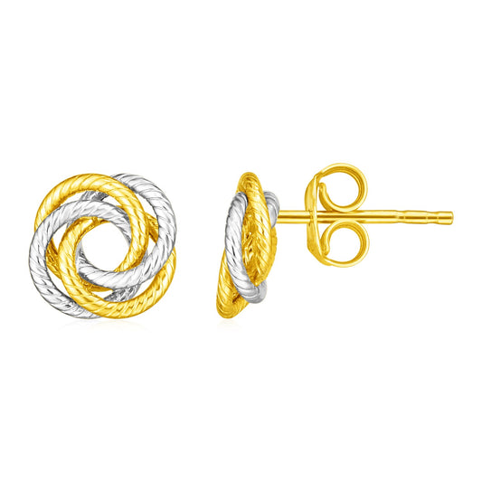 14k Two Tone Gold Love Knot Earrings 