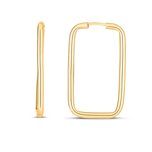 14k Yellow Gold Endless Rectangle Hoops 