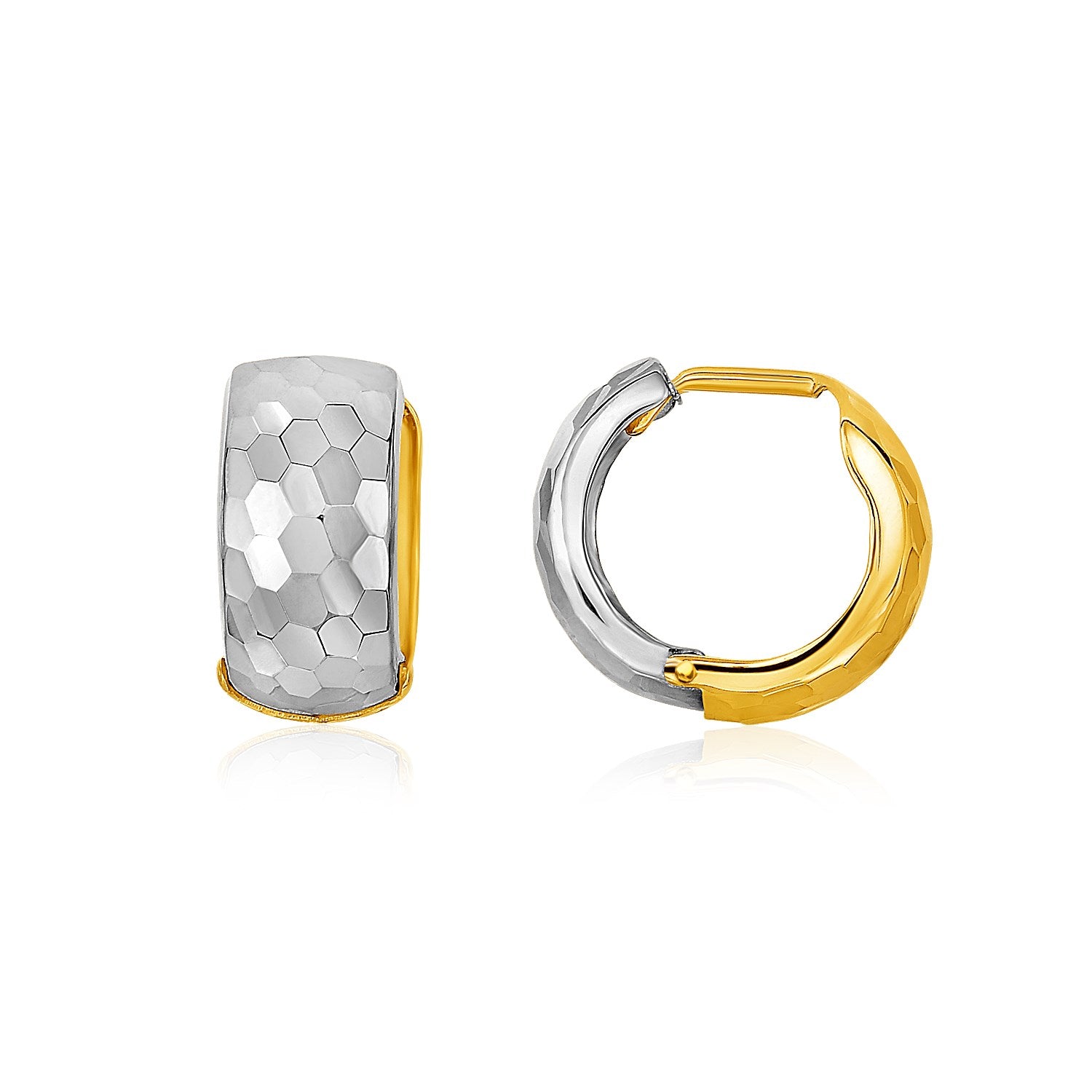 14k Two-Tone Gold Diamond Cut and Interlaced Style Hoop Earrings 