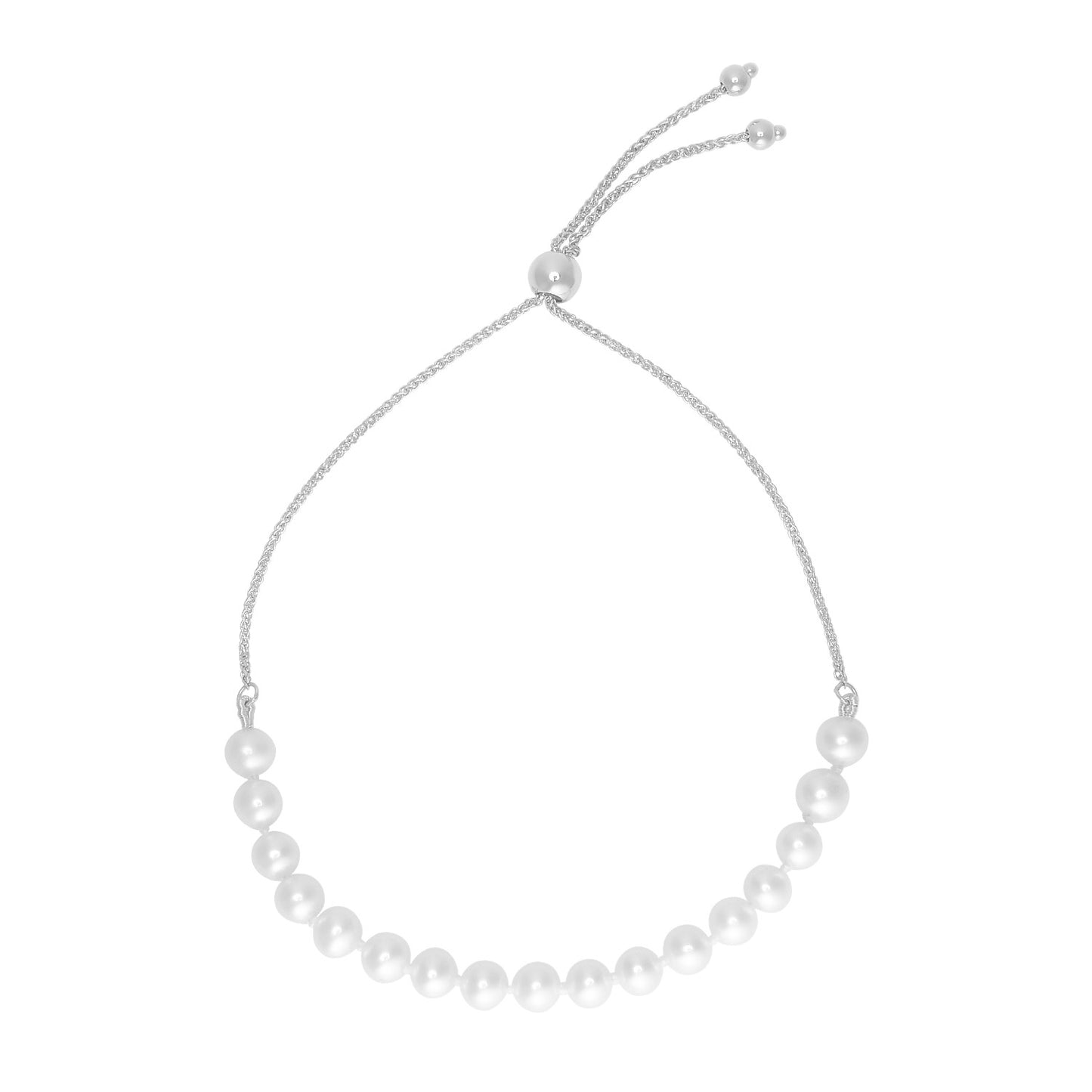 14k White Gold Adjustable Friendship Bracelet with Pearls 