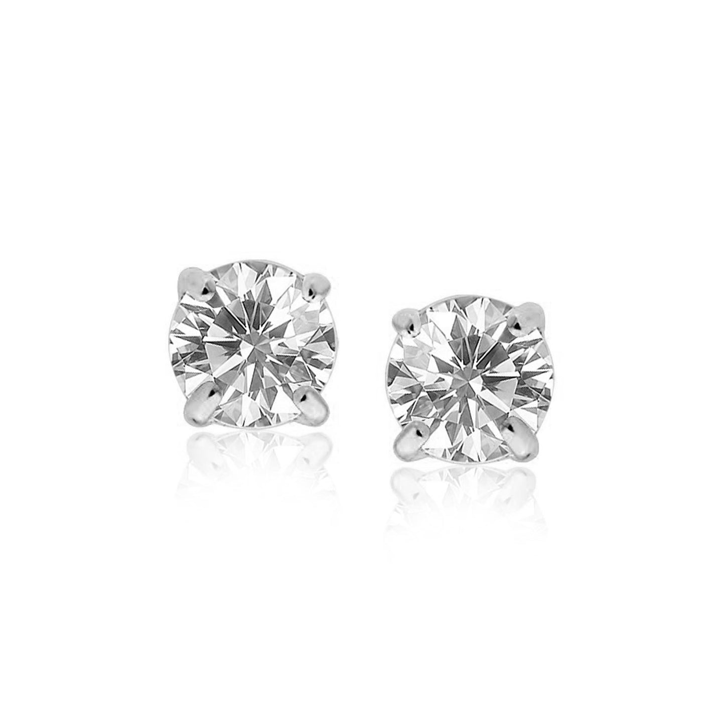 Sterling Silver Round CZ Stud Earrings(8mm) 