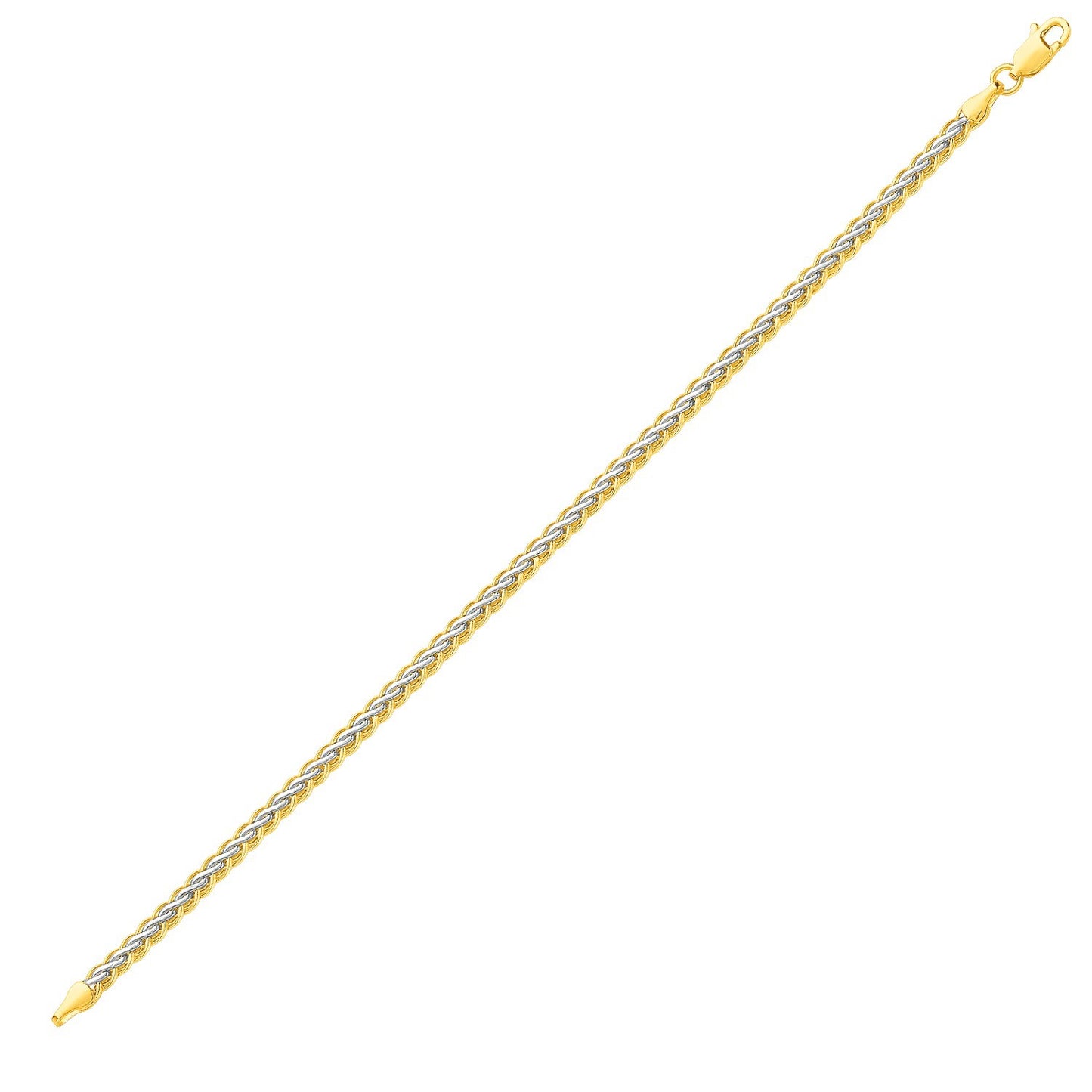 Two-Toned Fine Wheat Chain Bracelet in 10k Yellow and White Gold (3.00 mm) 