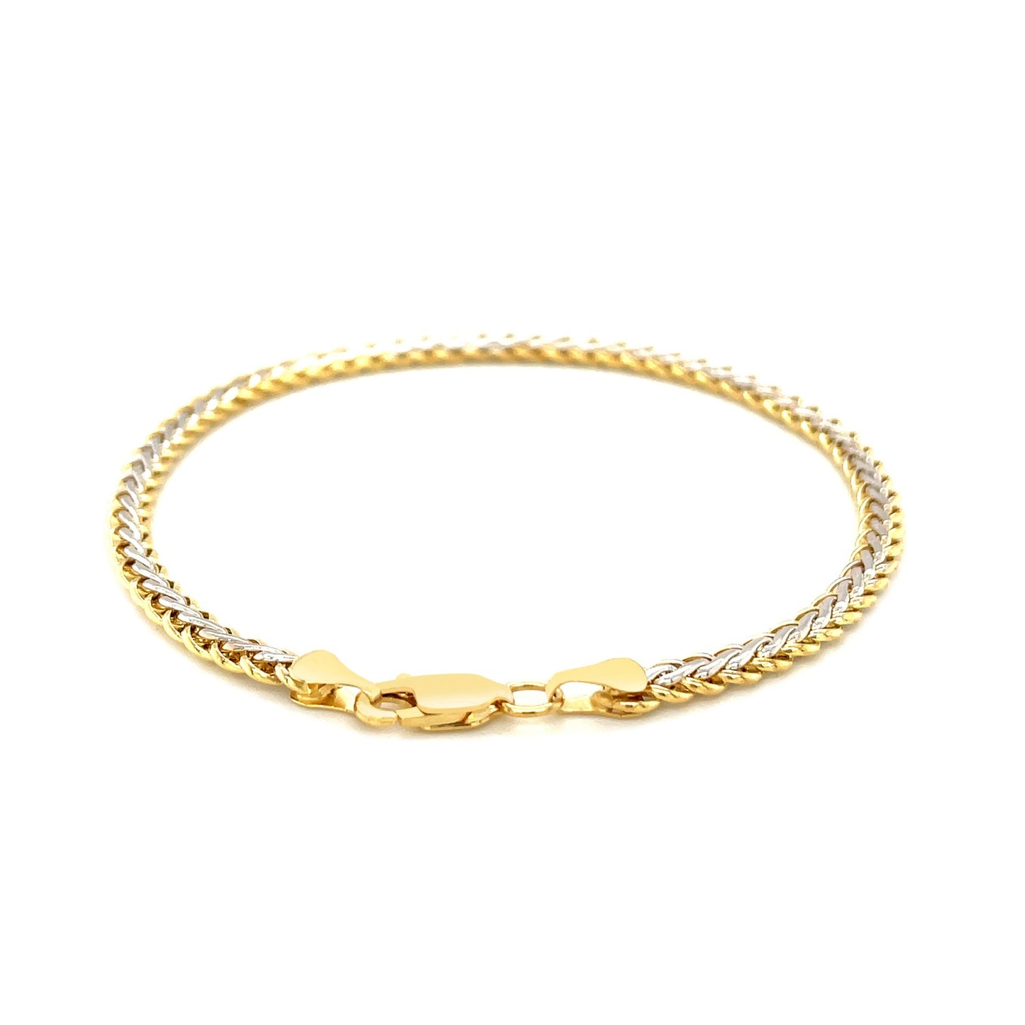 Two-Toned Fine Wheat Chain Bracelet in 10k Yellow and White Gold (3.00 mm) 