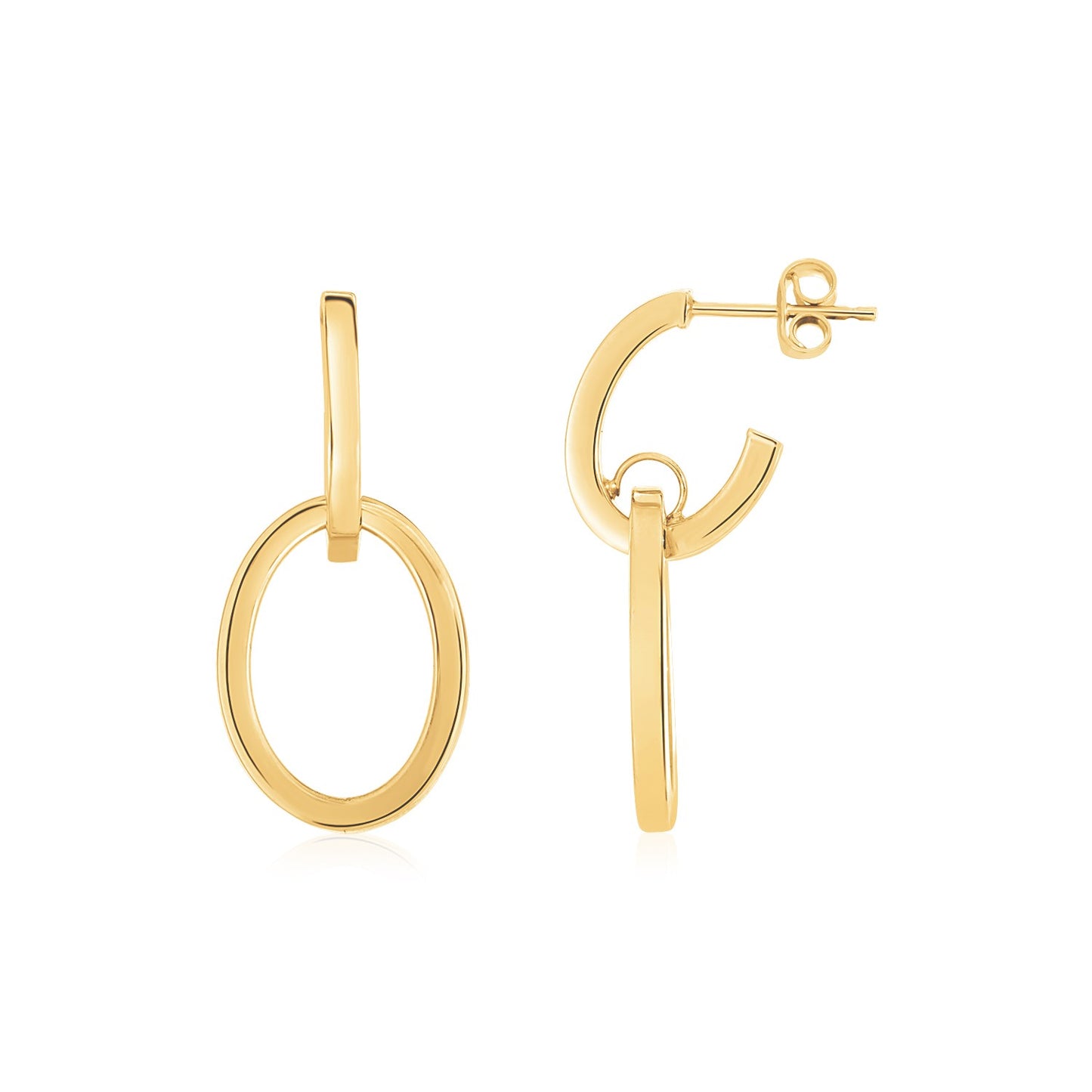 14K Yellow Gold Interlocking Drop Hoop Earrings 