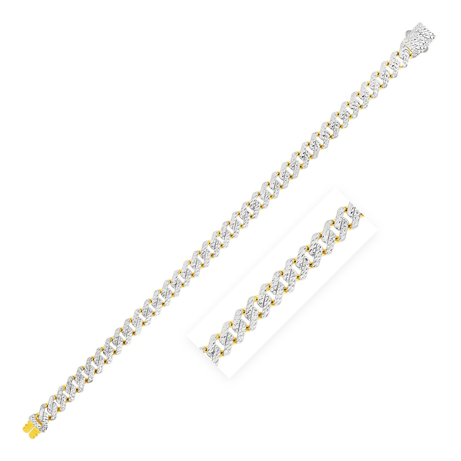 14k Yellow Gold White Pave High Polish Modern Lite Edge Bracelet  (8.00 mm) 