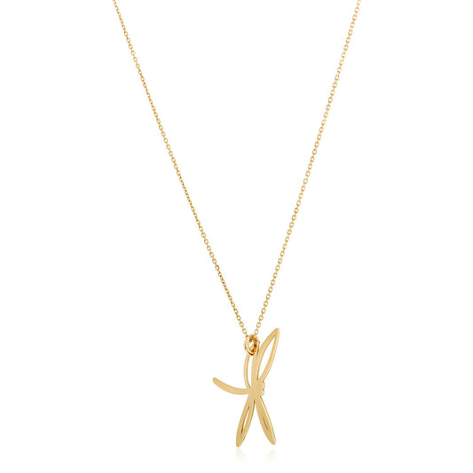 14k Yellow Gold High Polish Dragonfly Necklace 