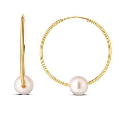 14k Yellow Gold Round Endless Pearl Earring(1x25mm) 