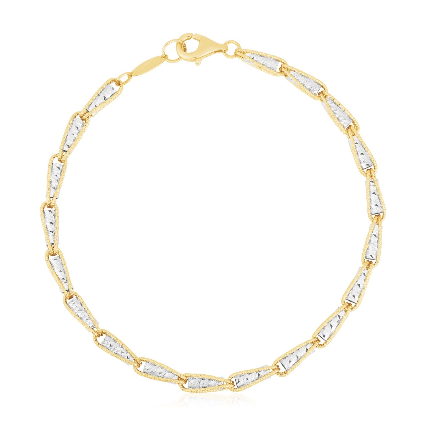 14k Two Tone Gold High Polish Diamond Cut Link Chain Bracelet (3.20 mm) 