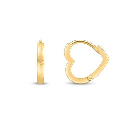 14k Yellow Gold Heart Huggie Hoops 