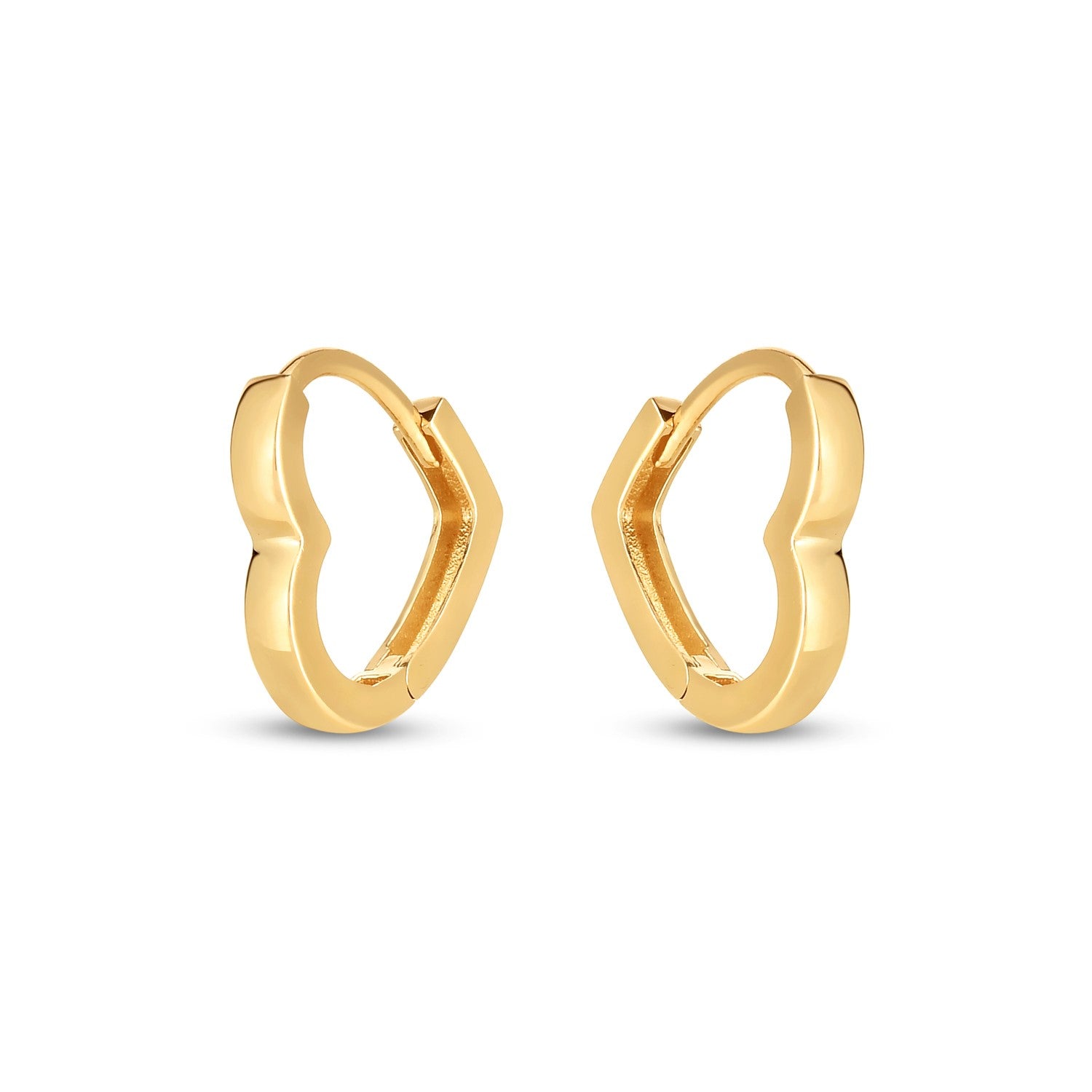 14k Yellow Gold Heart Huggie Hoops 