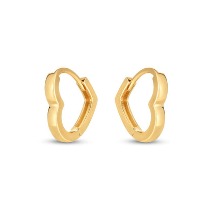 14k Yellow Gold Heart Huggie Hoops 